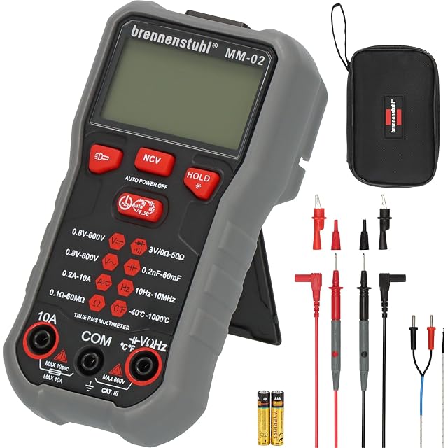 Brennenstuhl MM-02 Multimeter mit automatischer Bereichswahl und seinen Messleitungen