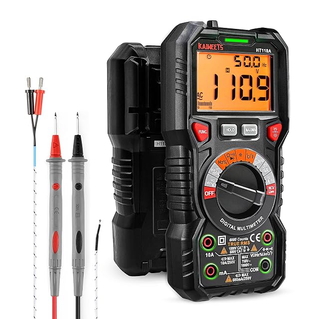 KAIWEETS Multimeter mit grün beleuchteten Eingangsbuchsen neben dem Drehschalter