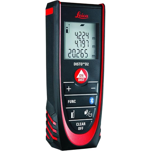 Leica DISTO D2 Laser-Entfernungsmesser in Rot und Schwarz, mit ausgeklapptem Endstück